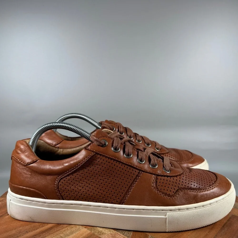 Johnston & Murphy Prentiss Perforated Tan Sheepskin Leather Sneakers Mens 9M‎